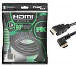 Ficha técnica e caractérísticas do produto Cabo HDMI 2.0 - Plug 90 Graus - 3 Metros - 4K Ultra HD - 19 Pinos - PIX