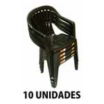 Cadeira de Plastico Poltrona Preta Empilhável 10 Unidades