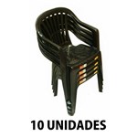 Ficha técnica e caractérísticas do produto Cadeira de Plastico Poltrona Preta Empilhável 10 Unidades