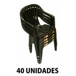Cadeira de Plastico Poltrona Preta Empilhável 40 Unidades