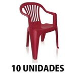 Ficha técnica e caractérísticas do produto Cadeira de Plástico Poltrona Vinho Empilhável 10 Unidades