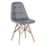 Cadeira Estofada Eames Botonê - Eiffel - Cinza Escuro - Madeira Clara