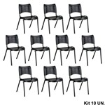Ficha técnica e caractérísticas do produto Cadeira Iso Plástica Empilhável Preta (Kit 10 Unidades) - Kasmobile