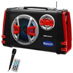 Caixa Karaokê Megastar Hy-k56bt 1.500w com Bluetooth/usb/fm + Microfone - Preta/vermelho