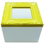 Ficha técnica e caractérísticas do produto Caixa Quadrada Decorativa Kapos com Tampa em MDF e Madeira 12 X 15 X 15 Cm - Branca/Amarela