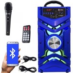 Ficha técnica e caractérísticas do produto Caixa Som Portátil Bluetooth Mp3 Fm Usb Sd Aux Microfone Bateria 12W Rms Azul Infokit