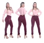 Ficha técnica e caractérísticas do produto Calça Jeans Feminina Cintura Alta Vinho (Vinho, 36)