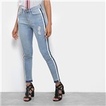Ficha técnica e caractérísticas do produto Calça Jeans Skinny Acostamento Listras Laterais Cintura Média Feminina