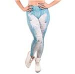 Ficha técnica e caractérísticas do produto Calça Legging Fake Jeans com Rasgo (Azul) P