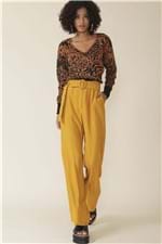 Ficha técnica e caractérísticas do produto Calça Pantalona Cinto - Amarelo Tamanho: G