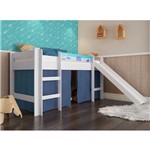 Cama Infantil Elevada com Cortina, Escada e Escorregador Branco/Amarelo - Completa Móveis