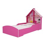 Cama Infantil com Proteção Lateral e Cabeceira Casinha Gelius Móveis Rosa