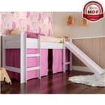 Ficha técnica e caractérísticas do produto Cama Infantil Elevada com Escorregador e Cortina Rosa - Branco