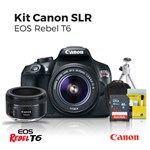 Ficha técnica e caractérísticas do produto Câmera Canon T6 18-55mm 50mm 1.8 Tripé C.32GB, Bolsa MasterTronic, Kit Limpeza
