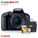 Ficha técnica e caractérísticas do produto Câmera Canon T7i com Lente 18-55mm + Bolsa + Cartão 32GB + Mini Tripé + Kit Limpeza