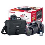 Ficha técnica e caractérísticas do produto Câmera Digital Canon EOS Rebel T3 EF-S18-55mm III Preta – 12.2MP, LCD 2.7”, Processador DIG!C 4, Vídeo HD + Case + Cartão de Memória 8GB