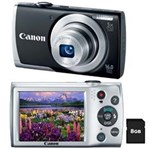Ficha técnica e caractérísticas do produto Câmera Digital Canon Powershot A2500 Preta – 16MP, LCD 2.7”, Zoom Óptico de 5x, Estabilizador de Imagem Digital e Video HD + Cartão 8GB