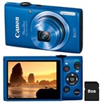 Ficha técnica e caractérísticas do produto Câmera Digital Canon Powershot ELPH 115 Azul, 16MP, LCD 2.7", Zoom Óptico 8X, Vídeos HD + Cartão de Memória de 8GB