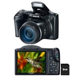 Ficha técnica e caractérísticas do produto Câmera Digital Canon Powershot SX400IS Preta – 16.0MP, LCD 3.0”, Zoom Óptico de 30x, Estabilizador Inteligente, Lente 24mm e Vídeo HD + Cartão de 8GB