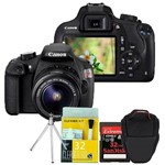 Ficha técnica e caractérísticas do produto Câmera Digital Canon T5 Lente 18-55mm / Cartão de Memória 3gb (C10) / Bolsa / Tripe e Kit Limpeza
