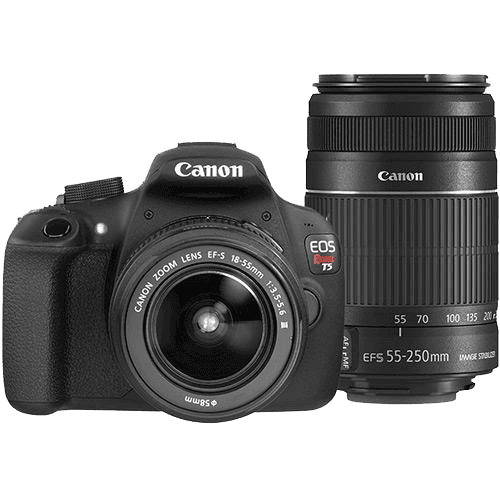 Ficha técnica e caractérísticas do produto Câmera Digital DSLR Canon EOS Rebel T5 18MP Lente EF-S 18-55mm F/3.5-5.6 + Lente EF-S 55-250mm IS II