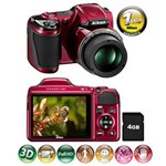 Ficha técnica e caractérísticas do produto Câmera Digital Nikon Coolpix L820 Vermelha - 16MP, LCD 3.0", Zoom Ótico 30x, Foto Panorâmica e 3D, Vídeo Full HD + Cartão de 4GB