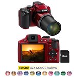Ficha técnica e caractérísticas do produto Câmera Digital Nikon CoolPix P510 Vermelha C/ LCD 3,0”, 16.1 MP, Zoom Óptico de 42x, Sensor CMOS, Filma Full HD (1080p) e GPS + Cartão 8GB