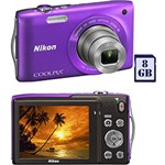 Ficha técnica e caractérísticas do produto Câmera Digital Nikon Coolpix S3300 16 MP 6x Zoom Óptico Cartão 8GB Roxa