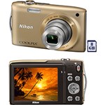 Ficha técnica e caractérísticas do produto Câmera Digital Nikon Coolpix S3300 16MP 6x Zoom Óptico Cartão 8GB Dourada