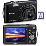 Ficha técnica e caractérísticas do produto Câmera Digital Nikon Coolpix S3300 16MP 6x Zoom Óptico Cartão 8GB Preta