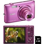 Câmera Digital Nikon Coolpix S5300 16MP Zoom Óptico 8x Cartão de 4GB - Rosa