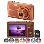 Ficha técnica e caractérísticas do produto Câmera Digital Nikon Coolpix S3500 Laranja - 20.1 MP, LCD 2,7", Zoom Ótico de 7x, Estabilização de Imagem VR, Vídeo em HD + Cartão de 4GB
