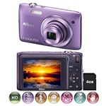 Ficha técnica e caractérísticas do produto Câmera Digital Nikon Coolpix S3500 Roxa - 20.1 MP, LCD 2,7", Zoom Ótico de 7x, Estabilização de Imagem VR, Vídeo em HD + Cartão de 4GB
