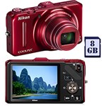 Ficha técnica e caractérísticas do produto Câmera Digital Nikon Coolpix S9300 16 MP C/18x Zoom Óptico Cartão 8GB Vermelha