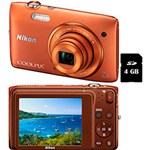 Ficha técnica e caractérísticas do produto Câmera Digital Nikon S3500 20.1MP Zoom Óptico 7x Cartão 4 GB - Laranja