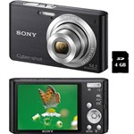 Câmera Digital Sony Cyber-Shot DSC W610 14.1MP C/ 4x de Zoom Óptico Cartão SD de 4GB Preta