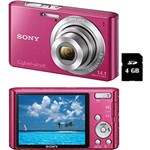 Ficha técnica e caractérísticas do produto Câmera Digital Sony Cyber-Shot DSC W610 14.1MP C/ 4x de Zoom Óptico Cartão SD de 4GB Rosa