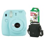 Ficha técnica e caractérísticas do produto Câmera Instantânea Fujifilm Instax Mini 9 Azul Aqua + Pack 10 Fotos + Bolsa