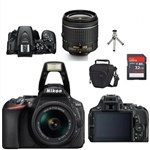 Ficha técnica e caractérísticas do produto Câmera Nikon Dslr D5600 24.2Mp, Lente Af-P 18-55Mm Vr Ii + Bolsa + Tripé de Mesa + Memória 64Gb Clas