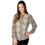 Ficha técnica e caractérísticas do produto Camisa Feminina Estampa de Leopardo - MARROM - G