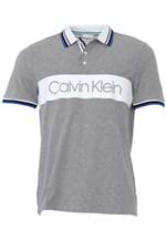 Ficha técnica e caractérísticas do produto Camisa Polo Calvin Klein Reta Frisos Cinza