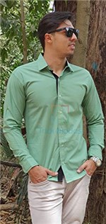 Ficha técnica e caractérísticas do produto Camisa Social Masculina Slim Fit Verde (GG)