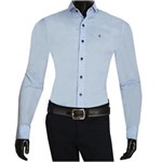 Ficha técnica e caractérísticas do produto Camisa Social Masculina Slim - G - Azul