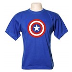 Ficha técnica e caractérísticas do produto Camiseta Escudo Capitão América (azul, 10 Anos)