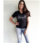 Ficha técnica e caractérísticas do produto Camiseta Feminina Baby Look Gola V - 448 - PRETO - G