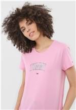 Ficha técnica e caractérísticas do produto Camiseta Tommy Jeans Logo Rosa - Rosa - Feminino - AlgodÃ£o - Dafiti