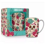 Ficha técnica e caractérísticas do produto Caneca Porcelana Caveira Flowers Azul Flores 360ml Presente