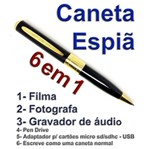 Ficha técnica e caractérísticas do produto Caneta Espia, Filma, Fotografa Colorido e Grava Audio - com Dourado