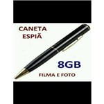 Ficha técnica e caractérísticas do produto Caneta Espiã Micro Câmera Filmadora Espião Filma e Tira Fotos com 8 GB DE MEMÓRIA INTERNA