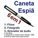 Ficha técnica e caractérísticas do produto Caneta Espia que Filma, Fotografa Colorido e Grava Audio- Detalhes Prateados